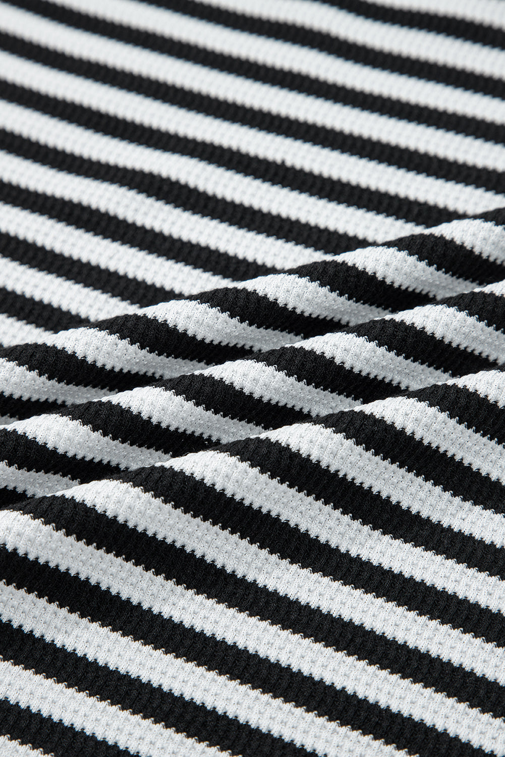 Black Stripe Thermal Knit Drop Shoulder Casual Top