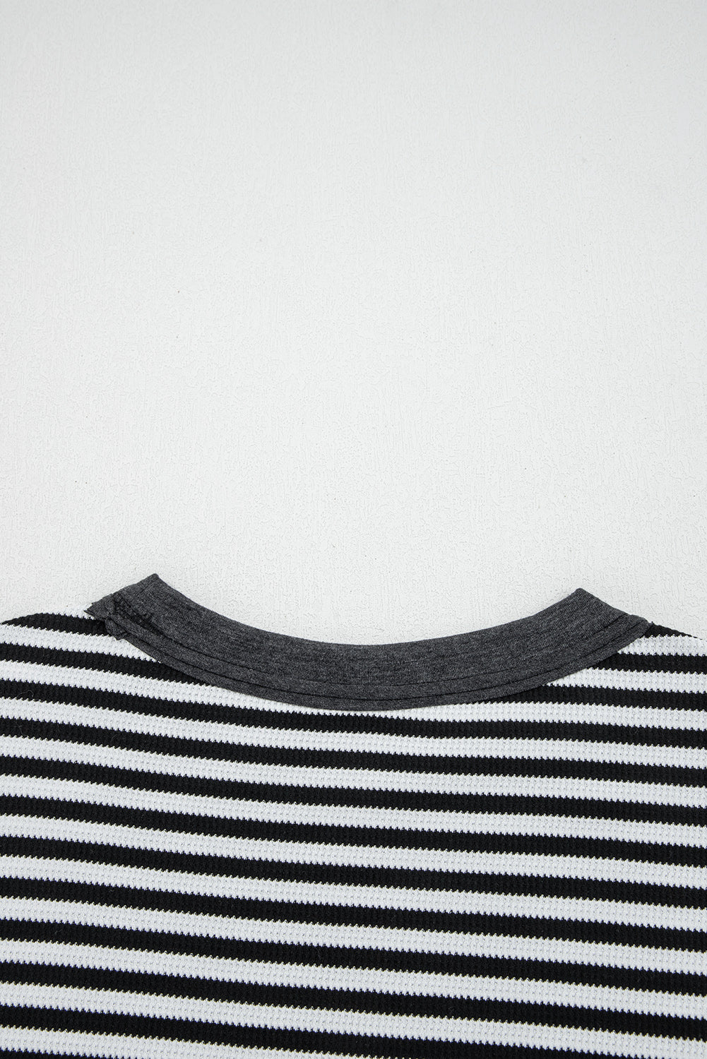 Black Stripe Thermal Knit Drop Shoulder Casual Top