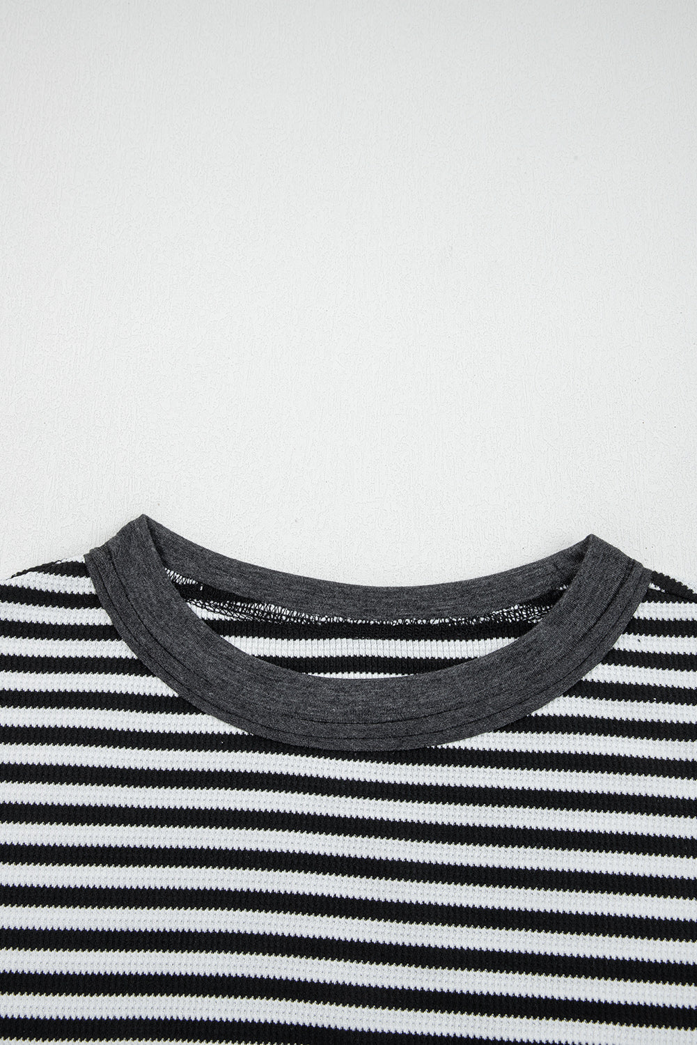 Black Stripe Thermal Knit Drop Shoulder Casual Top