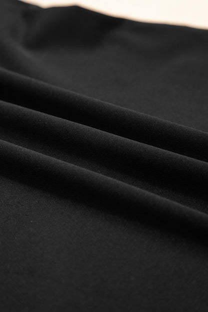 Black Crisscross Boat Neck Long Sleeve Slim Top