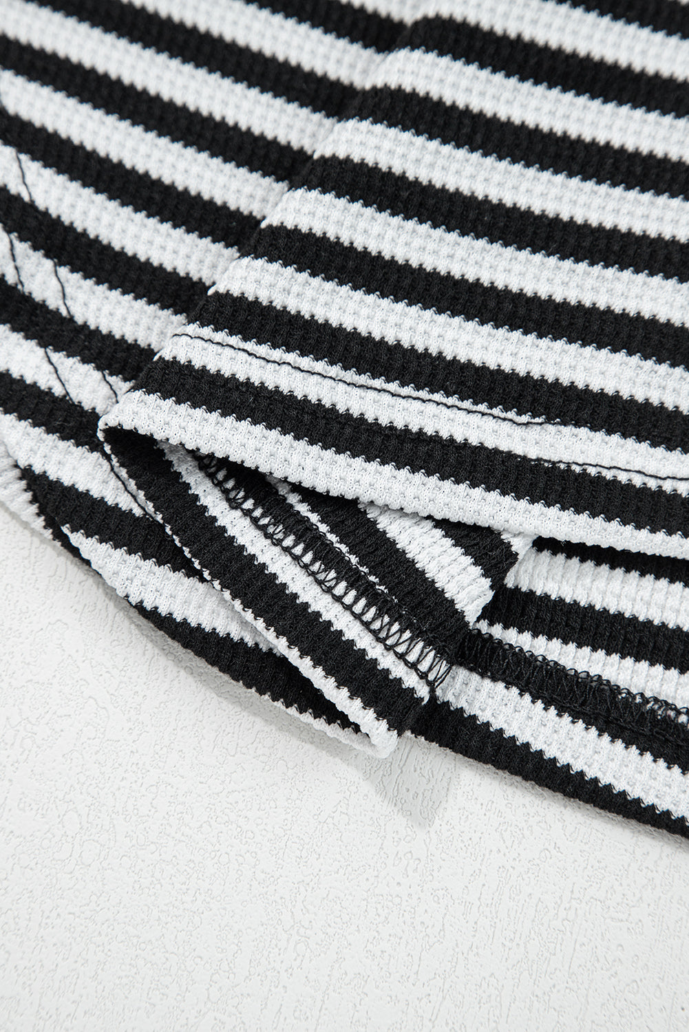 Black Stripe Thermal Knit Drop Shoulder Casual Top