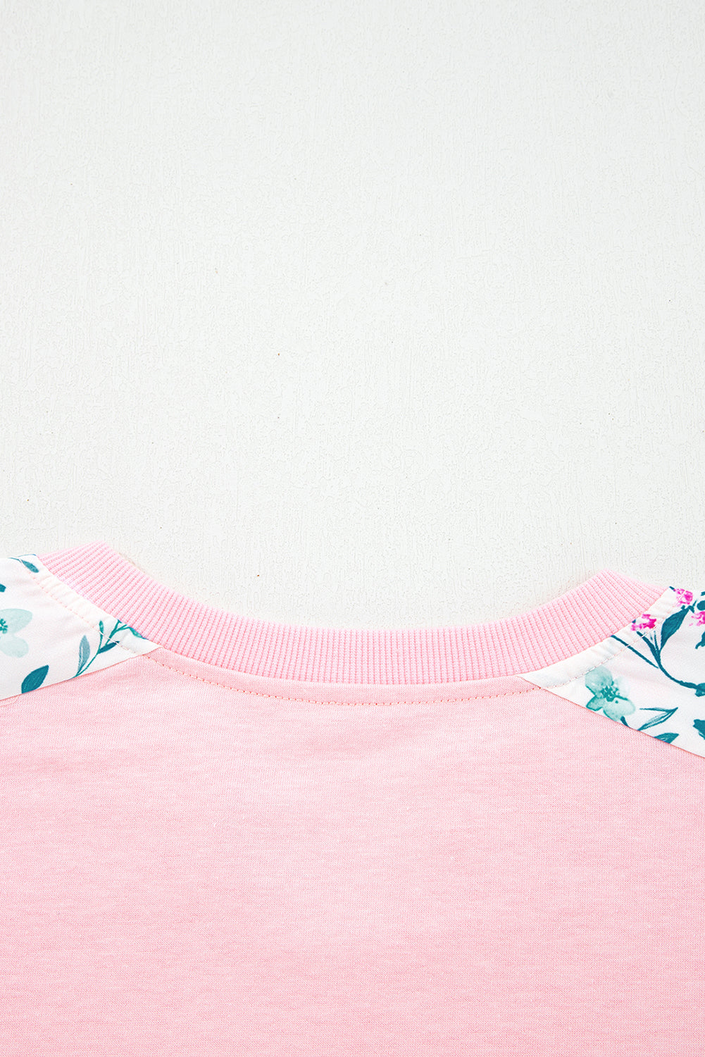 Light Pink Floral Colorblock Patchwork Chest Pocket Notched Neck Long Sleeve Top